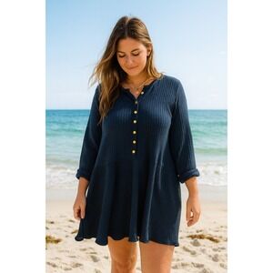Free People Beach Blossom Mini Dress Womens Large Black Knit Boho Pockets Preppy